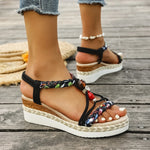 Fashion T-Strap Platform SandalsWomen New Mix Color Elastic Band Wedge Sandals Woman Summer Daily Open Toe Sandalias Female