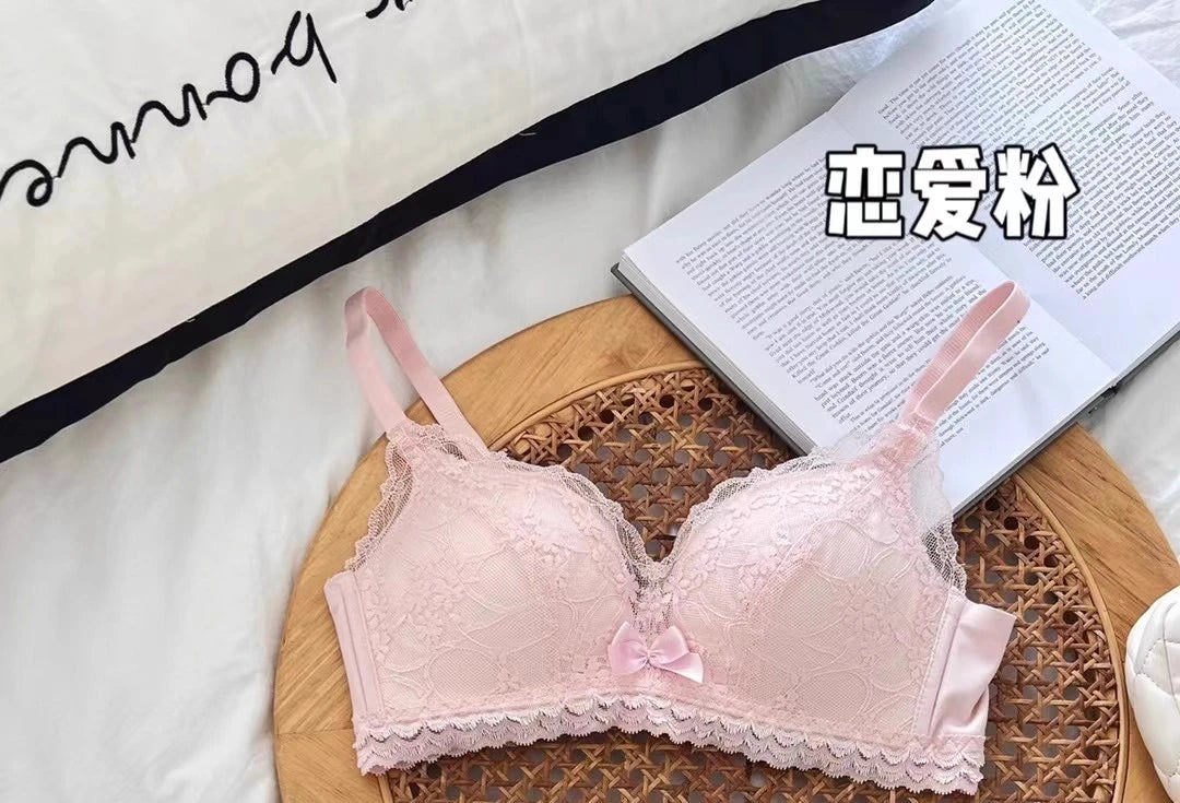 Japanese Anime Lace Bra Set Push Up Wireless Bralette Small Bust Seamless Sexy Triangle Cup Lingerie Set Spring Summer MOYISU
