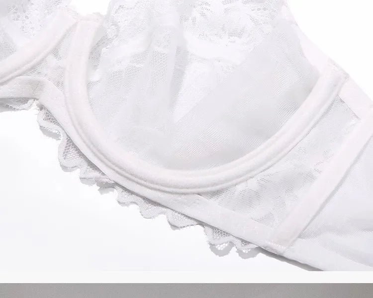 French Anime Style Lingerie Set Ultra Thin White Lace Bra Small Breasts Push Up Traceless Bralette Pure Desire Gathering Sexy BB