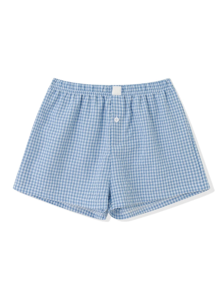 Women’s Plaid Print Shorts Elastic Low Waist Button Front Lounge Shorts Boxers Streetwear