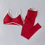 2PCS High Waisted Sports Bra Set with Contrasting Small Suspender Tight Fitting Hip Lifting Training Bra And Pants