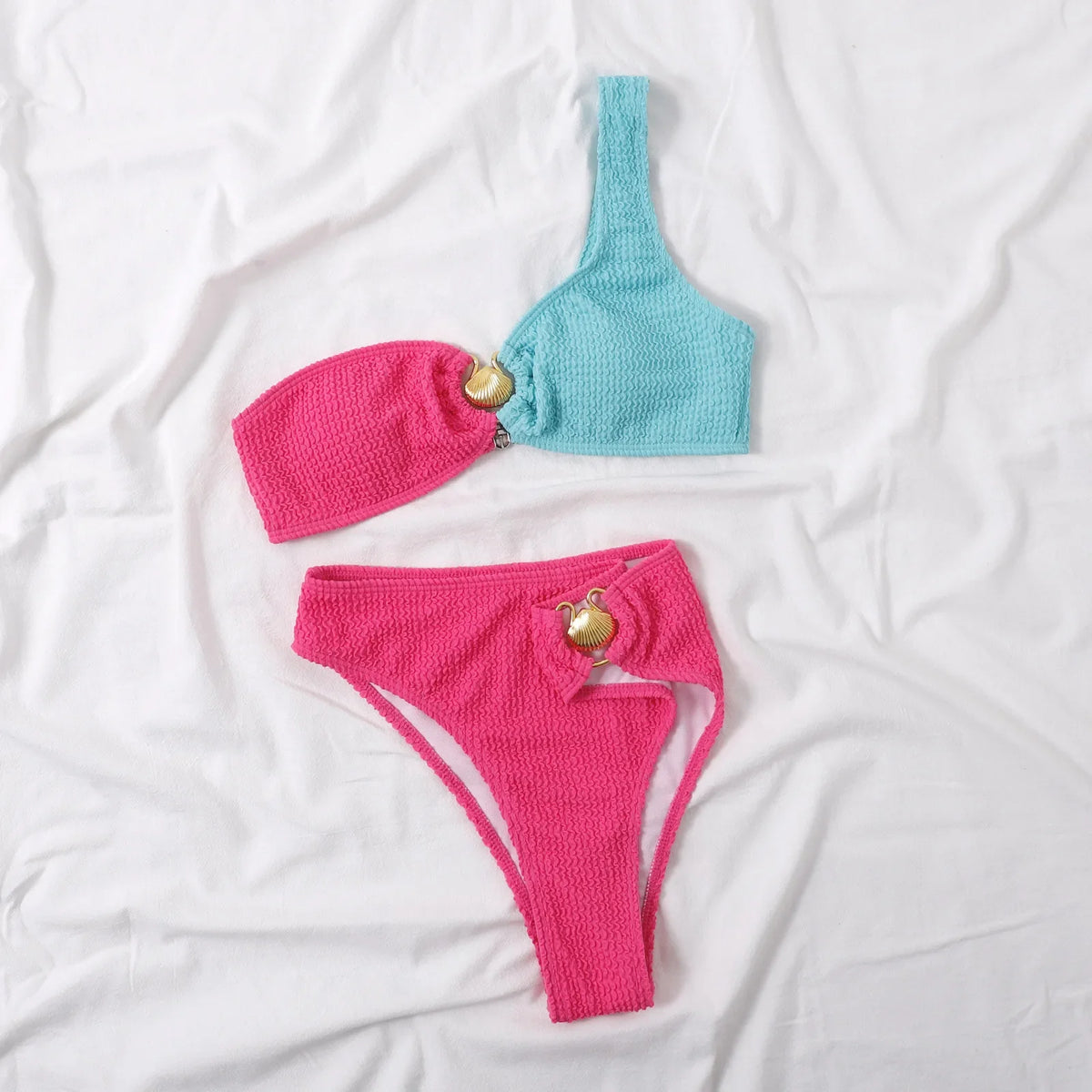Sexy Seashell High Waisted Bikini 2026 Women Swimsuit Two Pieces Swimwear Female Bikinis Set Neon Green Bathing Suits Biquini