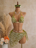 Vintage Pink Mesh Skirt 3 Piece Bikini Set Women Stone Strap Push Up Bra Triangle Swimsuit Holiday Bathing Suit Swimwear 2026