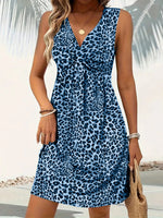 Summer Style Leopard Print Mini Dress Women Fashion Vacation Elegant Vintage V-neck Sleeveless Vestidos Nightclub Party Dresses