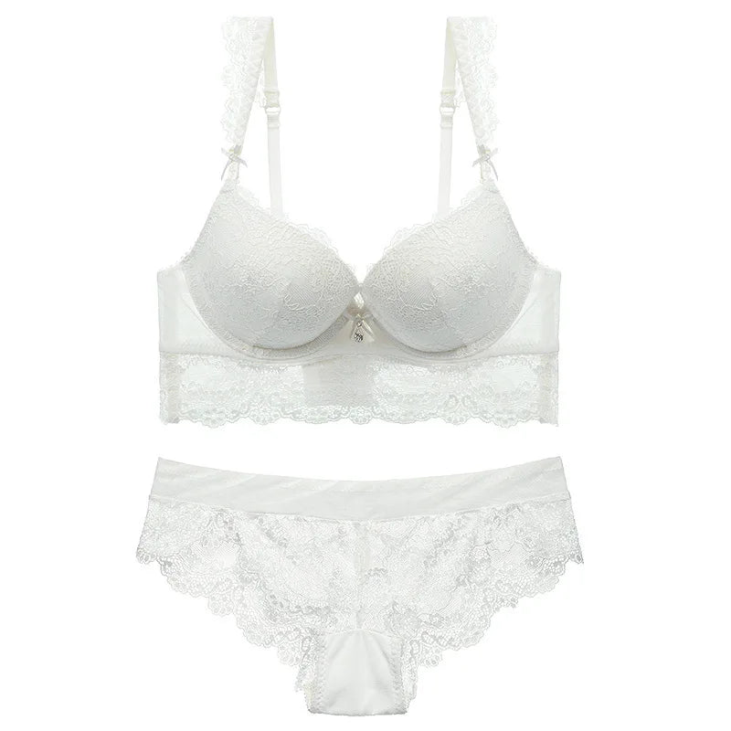 Europe Sexy Lace Flowers Embroidery Bra Set Adjustable Women Underwear Push Up Bras Romantic Burgundy Plus Size Lingerie Panties