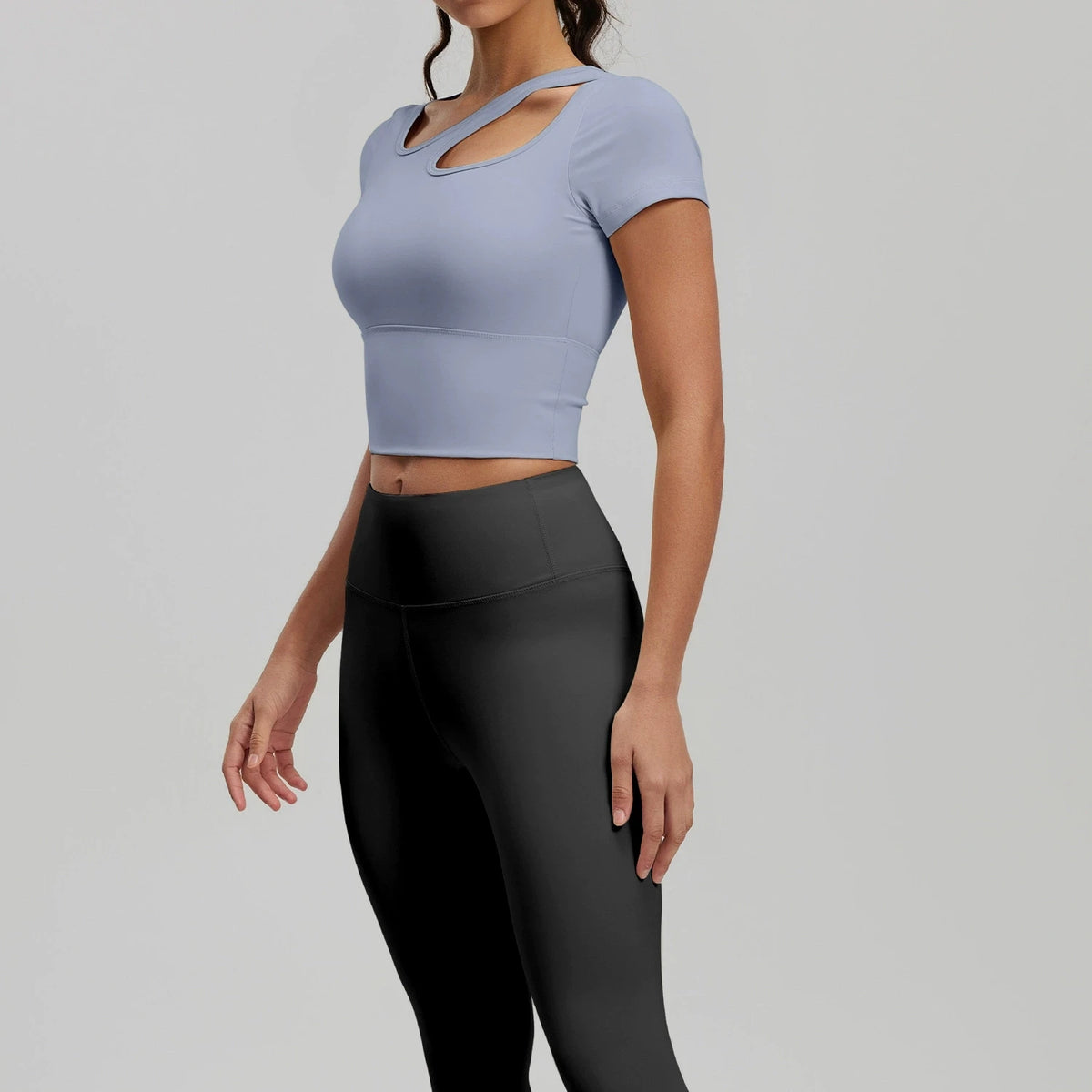 2 Pieces Women Tracksuit Yoga Set Spring Summer Short Sleeve Hollow Out Slim Sports Top High Waist Leggings Running Fitness Suit