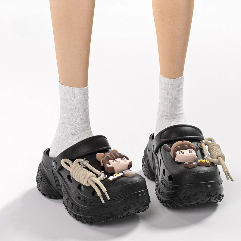 Cute DIY Charms Indoor Street Slippers For Women Fashion Clogs Soft EVA Anti-slip Summer Shoes Girls Leisure Platform Sandals