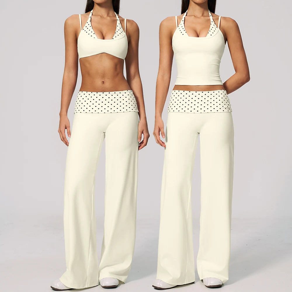 2PCS Yoga Set Women Tracksuit Polka Dot Athletic Wear Striped Workout Set Push Up Gym Outfits High Waist Butt Lift Yoga Clothes
