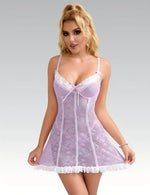 Purple Sexy Lace Ruffled Suspender Babydoll Nightdress for Women Push Up Chemise Sleepwear Lingerie