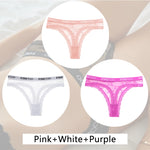 3Pcs/set Lace Thongs Women Floral G-string Underwear Trendy Letter T-Back Underpants Sexy Low Waist Bikini Panties Ladies Panty