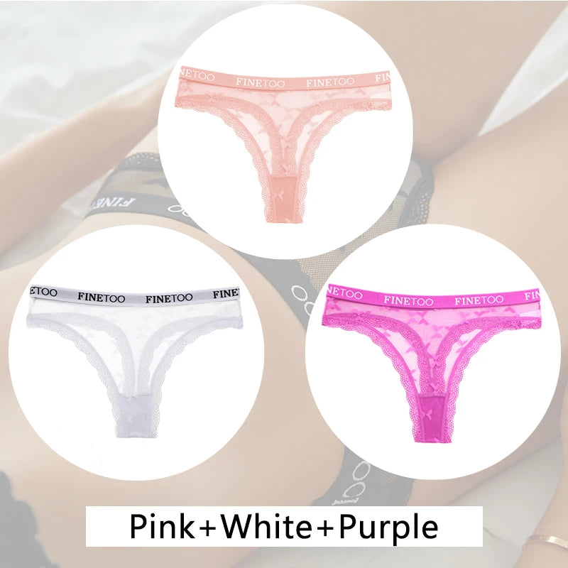 New 3Pcs Lace Thongs Women Floral G-string Underwear Trendy Letter T-Back Underpants Sexy Low Waist Bikini Panties Ladies Panty