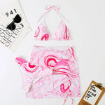 3 Pieces Bikini Set With SkirtTie Dye String Thong Bathing Suit Women Swimsuit FemaleSwimwear Beach Wear Swim Lady Summer