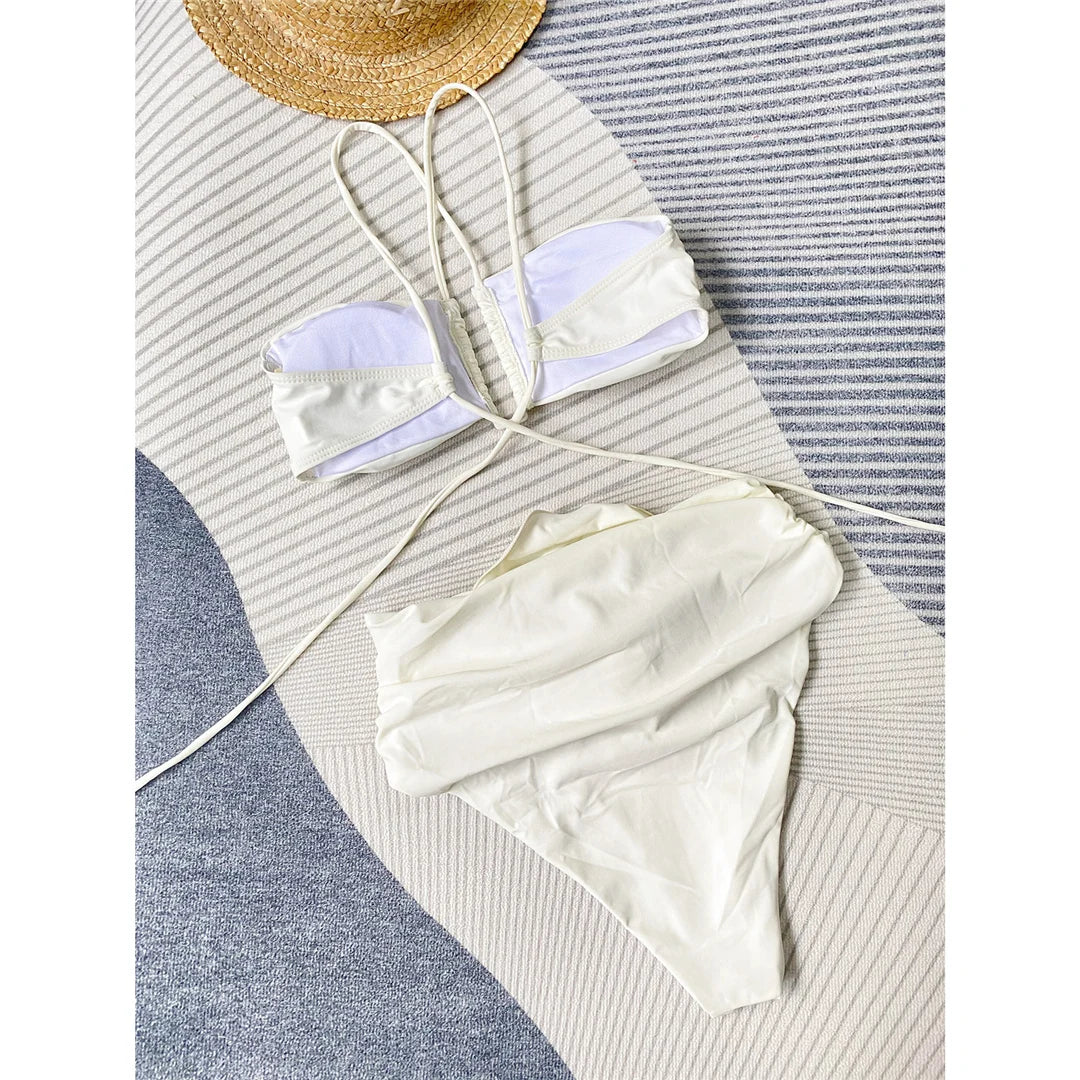 Sexy 3D Flower Wrinkled Female Swimsuit High Waist Bikini Women Swimwear Two-pieces Bikini set Bather Bathing Suit Swim Y4939