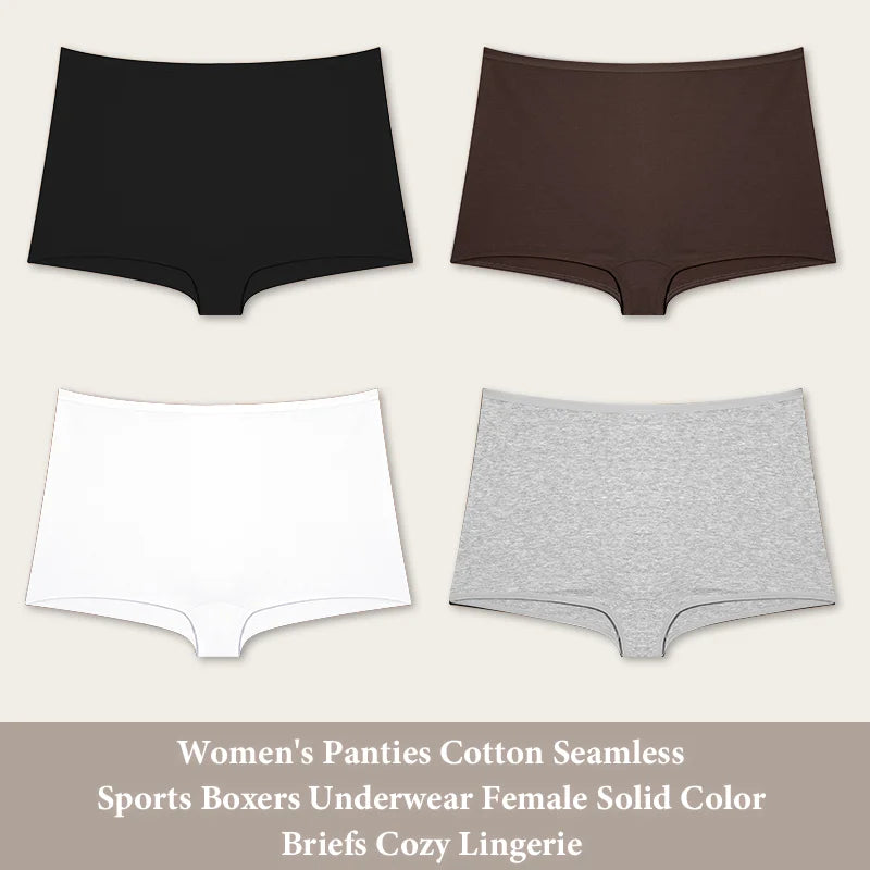 New 4PCS Women's Panties Cotton Seamless Sports Boxers Underwear Female Solid Color Cozy Lingerie Intimate Underpants XS-XL