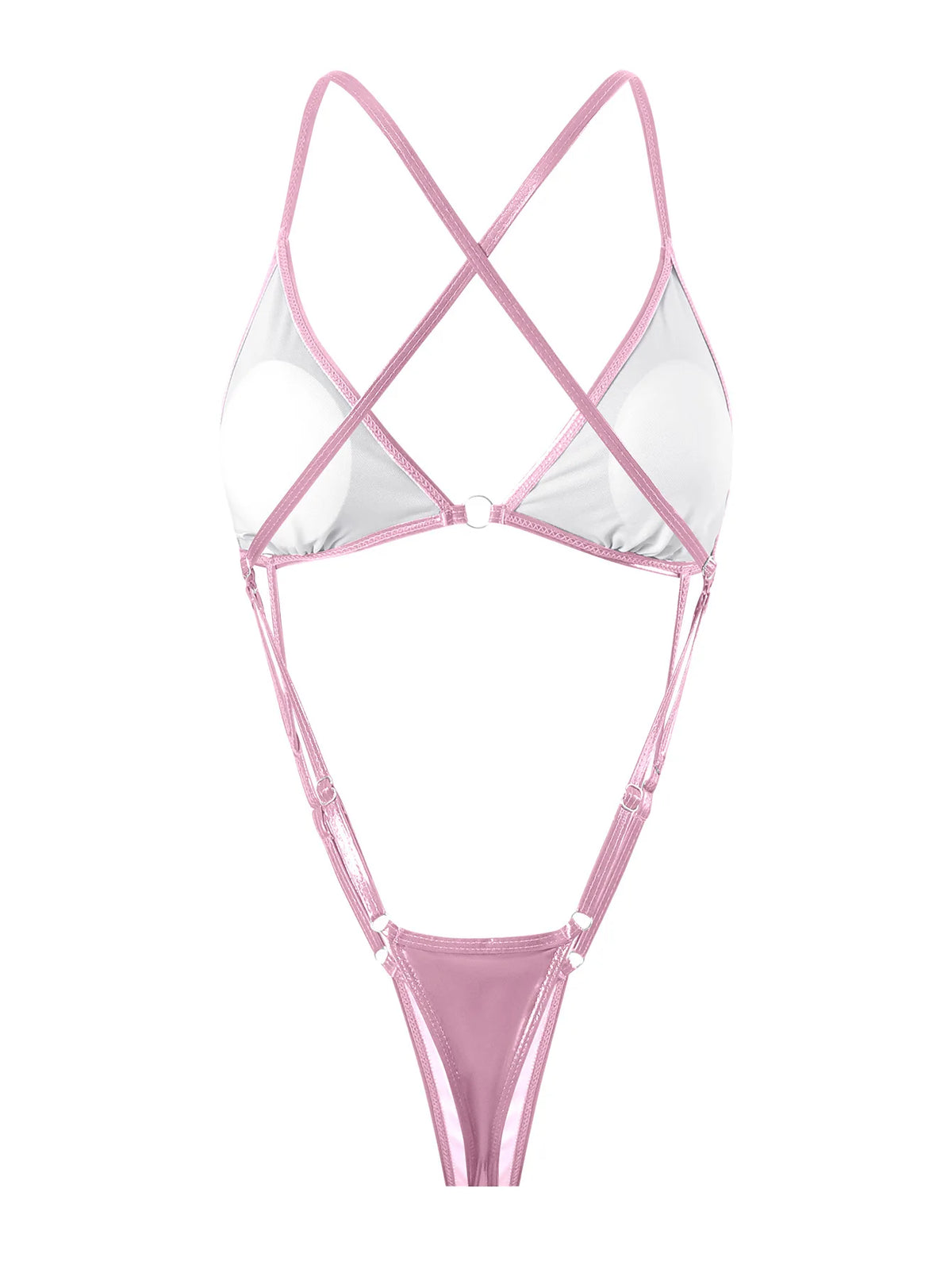 Shiny PU Leather Criss Cross Backless One Piece Swimsuit Women Swimwear Female High Cut Monokini Micro Thong Bathing Suit Swim