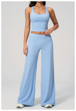 Women's Summer Two Piece Yoga Sets Slimming Sports Tank Top Lifted Buttocks High Waist Flare Pants Gym Fitness Suits Tracksuit