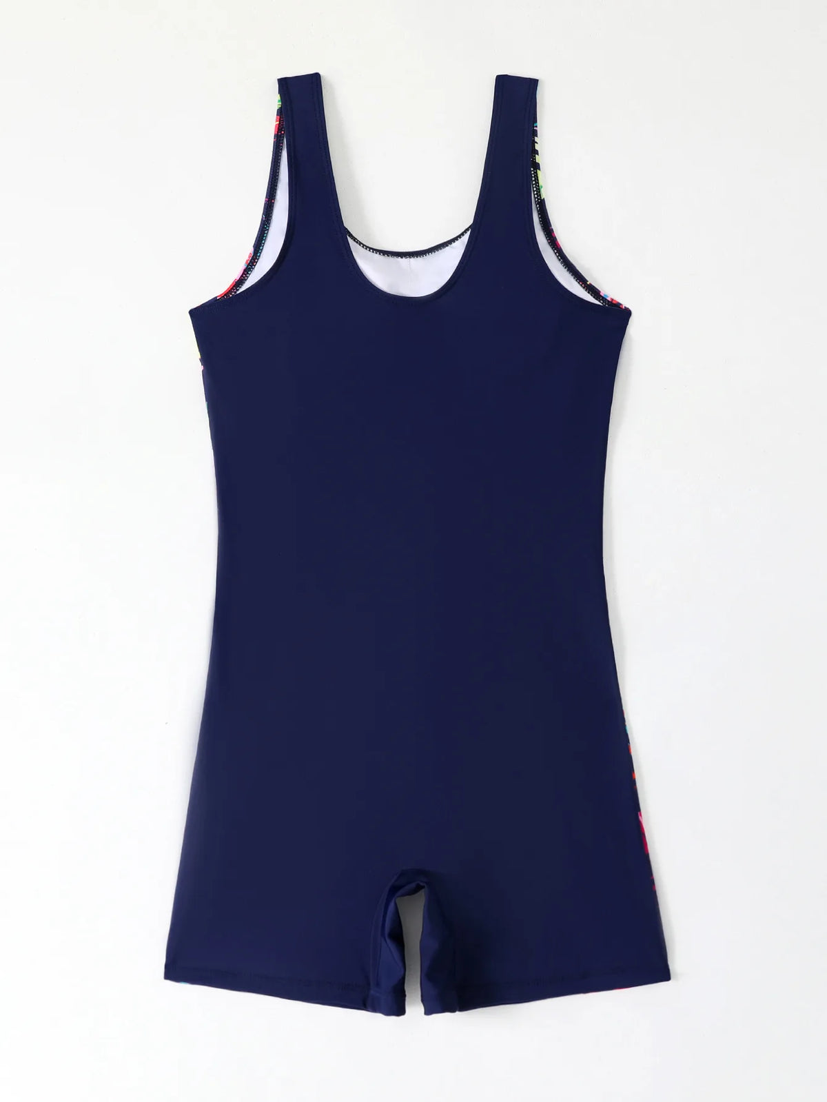 Women One-piece Sports Swimsuit Professional Training Athletic Boyleg Bathing Suit Printed Swimwear Patchwork Beach Wear Blue
