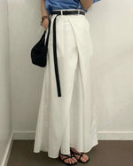 Loose Knee-Length A-Line Skirt Versatile Minimalist Design Commute High Waist Midi Pure Color Polyester Fiber Skirt WDM4