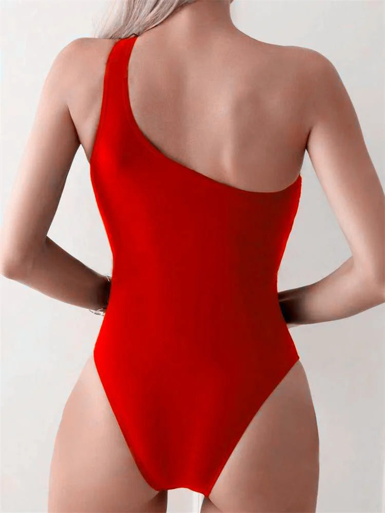 Vintage Black Swimwear Women 2026 Sexy One Shoulder Front Cross Hollow Out Slim One Piece Swimsuit Beach Bathing Suit Monokini