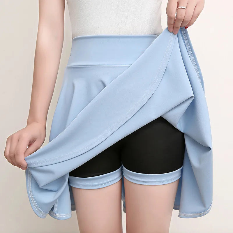 Women Flared Skirts Summer Basic Skirt Fashion Dancer Uniform Versatile Black Safety Pants Skirt Elastic Pleated Skirt Long 45CM