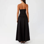 Elegant Strapless Maxi Tube Dress Women Ruched Long Sundress Boat Neck Sleeveless Strapless Flowy Dresses Party Clubwear