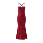 Sexy Backless Cross-cutout Strap Dress For Women Heavy-duty Fishbone Steel Support Slim-fit Jacquard Gown Fishtail Long CAUP