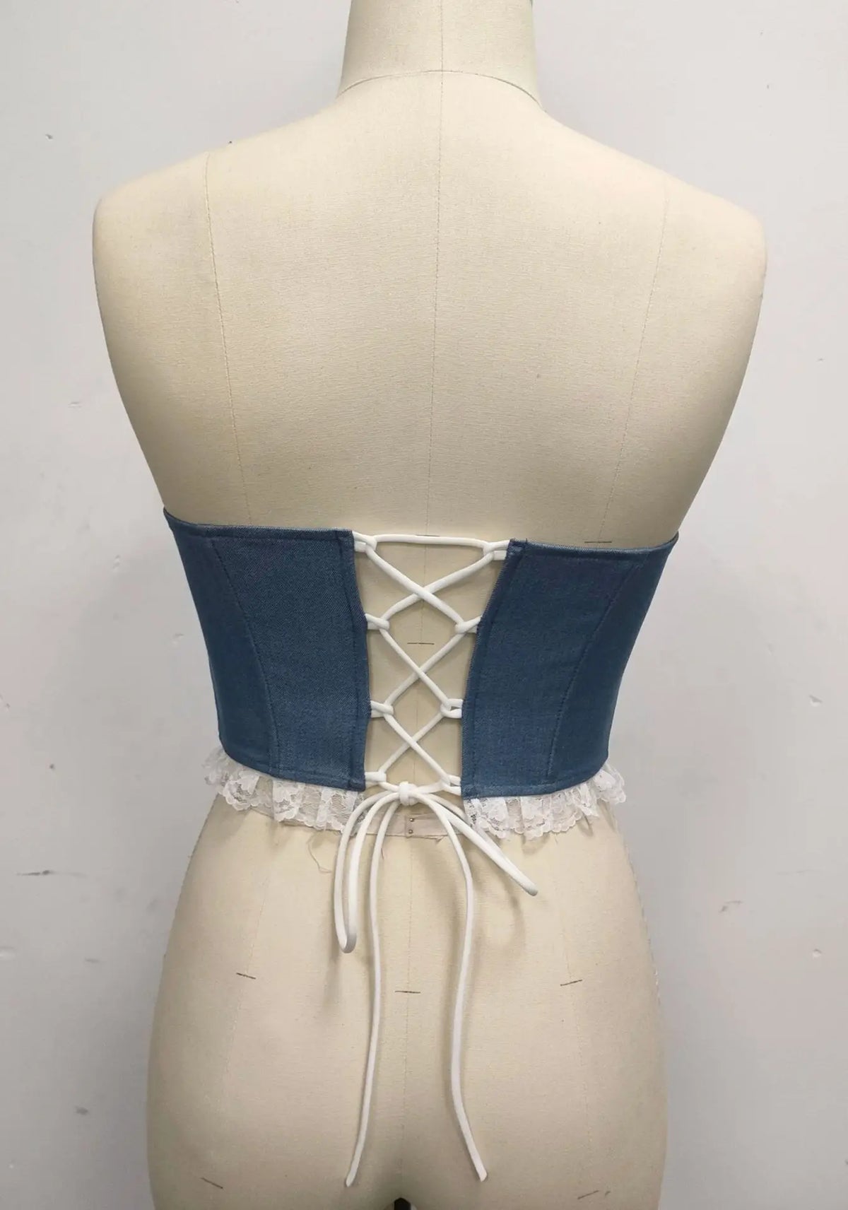 Sexy Imitates Denim Camisole Women Off Shoulder Lace Trim Bandage Cross Slim Fit Fishbone Tank Top 2026 Lady Club Party Vest