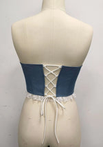 Sexy Imitates Denim Camisole Women Off Shoulder Lace Trim Bandage Cross Slim Fit Fishbone Tank Top 2026 Lady Club Party Vest