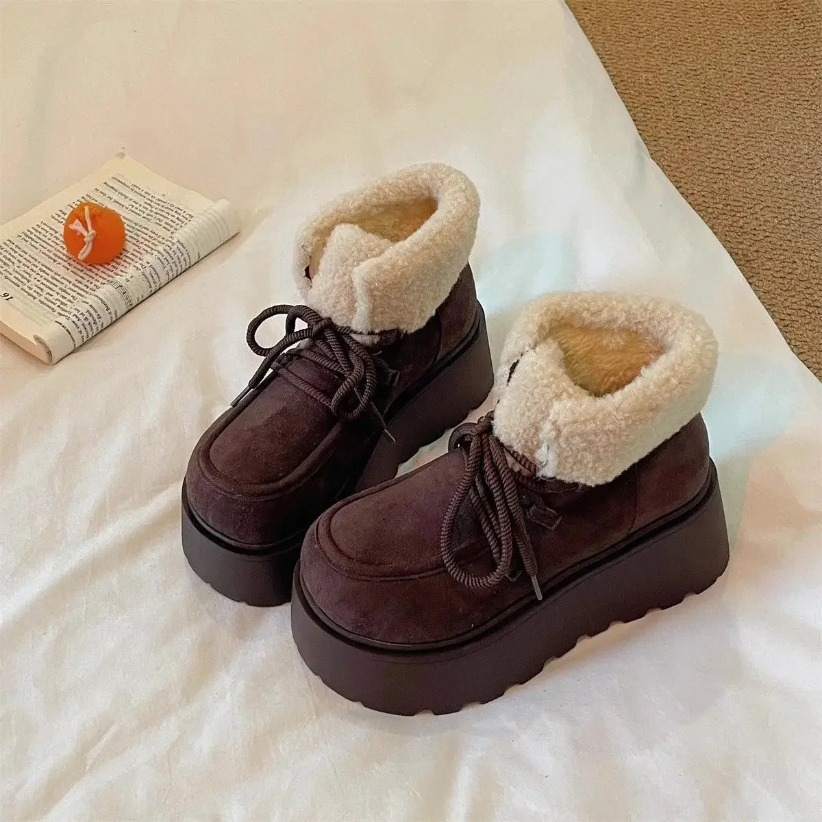 2026 New Winter Chunky Platform Women Fur Snow Boots Keep Warm Thick Sole Warm Cotton Short Booties Shoes Zapatos Mujer