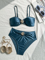 Sexy Metal Shell High Waist Bikini Set Women Black Coffee Pleate Push Up Two Piece Swimsuit 2026 Holiday Bathing Suit Swimwear