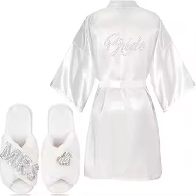2 Pcs Personalized Initial Bride Slippers and Bride Robe Mrs Slippers Bridal Robe Bridal Shower Gifts for Wedding Day