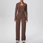 Yoga Set 3PCS Women Workout Sets Sportswear Gym Clothing Fitness zipper Long Sleeve High Waist Leggings Sports Suits Yoga Suit