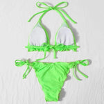 Ribbed Ruffled Frilled Brazilian Bikini Women Swimsuit Female Swimwear Two Pieces Bikini Set Halter String Bathing Suit Swim