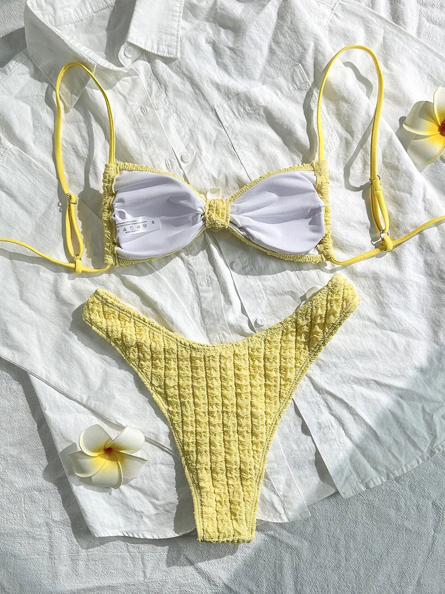 3D Flower Wrinkled Crinkled Bikini 2026 Women Bikinis Female Brazilian Swimwear Two pieces Swimsuit Bikini Set Bathing Suit Swim