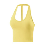 Women's Summer V-Neck Yoga Sports Vest Hanging Back Neck Design Outdoor Running Training Gathered Fit Top for Active Wear