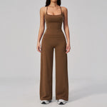Color Contrast Yoga Sets Women Hanging Neck Slim Sports Tank Top Running Fitness Suit Outdoor Flare Leggings Workout Clothes