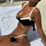 DEKA Women Black White Micro Thong Bikini Set Halter Push Up Padded Swimsuit Female Cut Out Bathing Suit Swimwear Biquini swim
