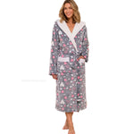 Women New Winter Flannel Hooded Robe Heart Print Thick Warm Long Home Bathrobe Cozy Belted Casual Sleepwear Loungewear