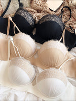 Sexy Half Cup Push Up Bra Women Lace Embroidery Underwear French Dot Hollow Thicken Bras Ladies Detachable Strap Lingerie
