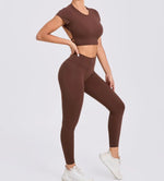 Women's Yoga Sets 2 Piece High Waist Hip Lift Leggings with Cross Back Sports Bra Seamless Workout Clothes Fitness Gym Wear Set
