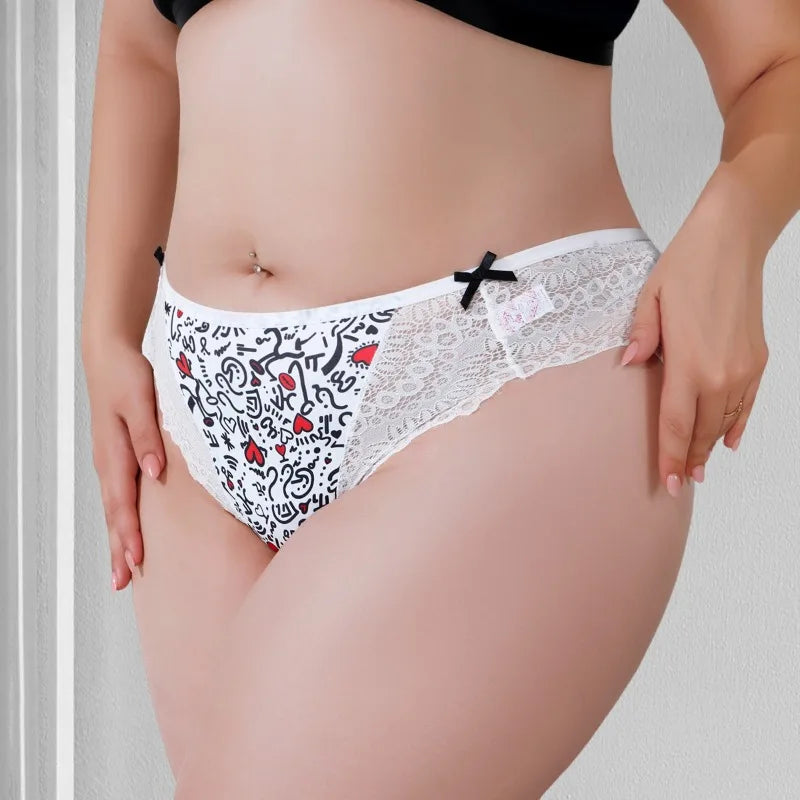 1pcs Plus Size 1XL-4XL Sexy Women Panties Bow Elegant Lady Briefs Mid Waist Female Underpants Breathable Comfortable Underwear