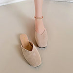 Women Suede Flats Mules Shoes Square Toe Slingback Slippers Casual Sandals 2026Trend Summer Dress Flip Flops Cozy Mujer Slides