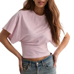 Women Solid Color Round Neck T-Shirt Breathable Casual Top Summer Short Sleeve Pullover Tee for Work Daily Wear Parties