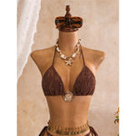 New Leaves Printed Halter Bikini Suit Female Swimsuit Women Swimwear Bather Bathing Suit Swim Three-Pieces Bikini Set