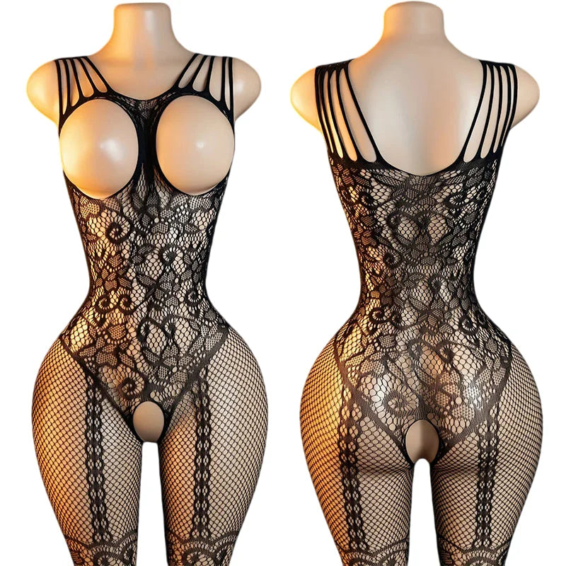 Adult Crotchless Lingerie Women Erotic Crossover Breastless Underwear SetSexy Bodystocking BDSM Fishnet Bondage Set GamesToy