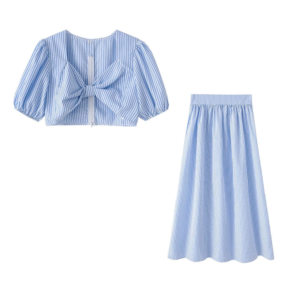 Foridol Striped Women Summer New in Matching Sets Top+skirtTwo Piece Set Outfits 2025 Light Blue Beach Casual Elegant Suit