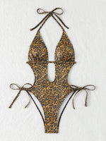 2026 Leopard One Piece Swimsuit Women Cut Out Swimwear Sexy Backless Bathing Suit Tie Side Monokini Beach Bodysuit Beach Wear