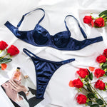 2 Pcs Sexy Bra Set Women Underwear Underwire Push Up Satin Patchwork Bras and Thongs Suits Attractive Bilizna Intimate Set