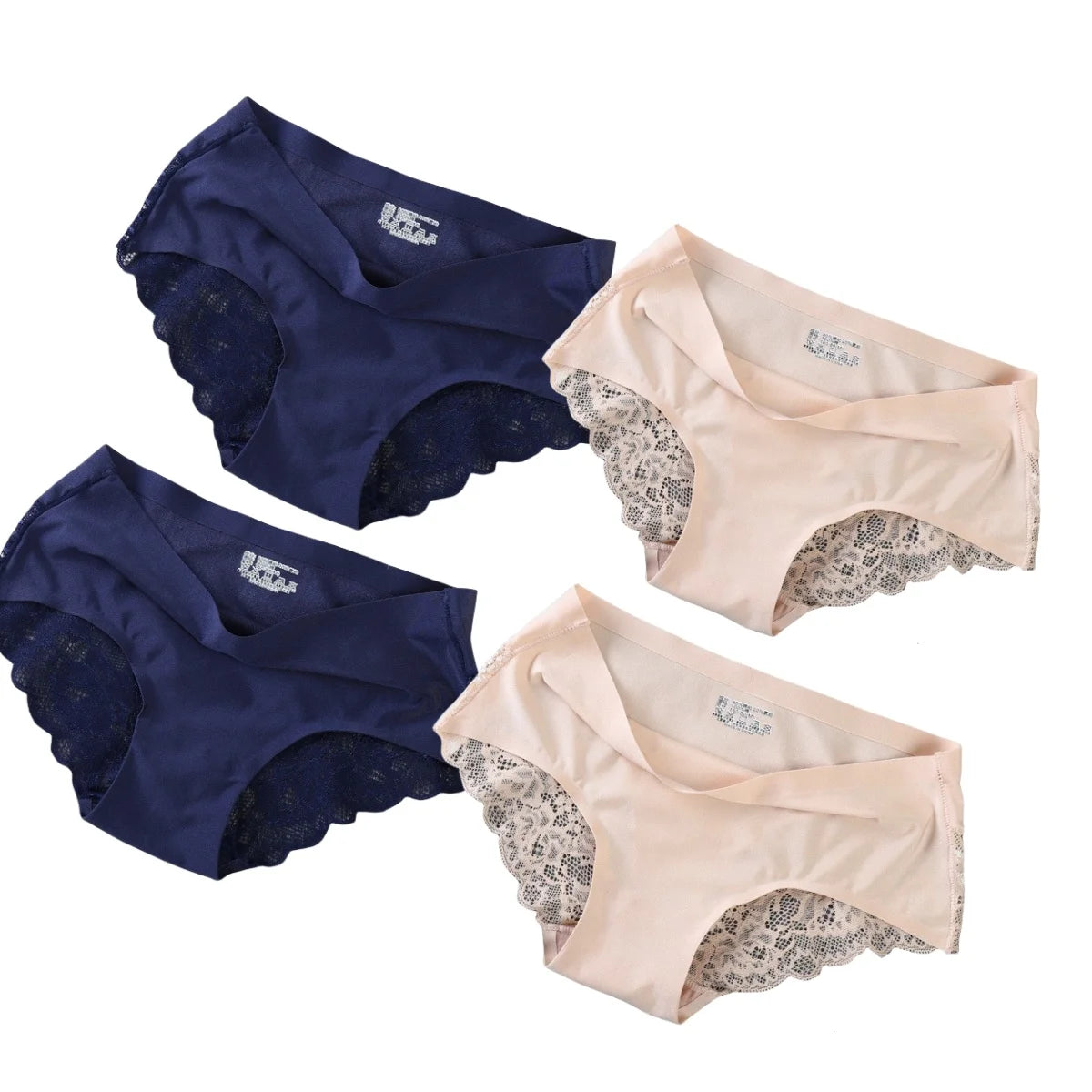 4Pcs/Set Panties Sexy Briefs Lace Trims Panties For Women Comfort Breathable Panty Low-Rise Lingerie M-XXL Ice Silk Underwear