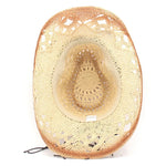 Women Cowboy Hat Creative Curled Straw Hollow Design Ethnic Style Beads Chain Decoration Shade Straw Hat Summer Sun Cap